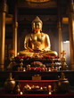 golden buddha statue on Chinese Buddhist traditional altar temple, Vesak Day and Chinese new year celebration