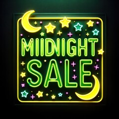 Wall Mural - Neon glowing color shopping midnight sale sign. 