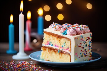 Poster - Birthday cake with candle sprinkles and bunting ready for party