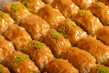Pistachio Baklava. Turkish Cuisine Delicacies. Local Name Fistikli Baklava. Close-up