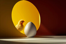 Generative AI Of Chick Beside An Egg With Yellow Oval Backdrop