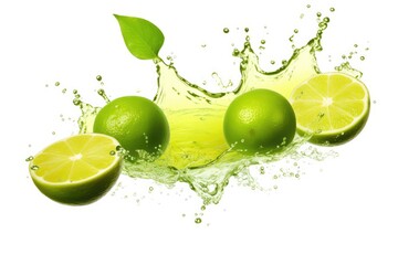 Wall Mural - Isolated white background with fresh lime juice