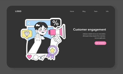 Sticker - Customer engagement nighmode or darkmode web banner or landing page.