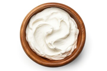 Sticker - White isolated wooden bowl with sour cream on top Dairy