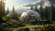 A geodesic dome enclosing a self-sustained, off-grid living environment
