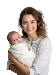 mother with her newborn baby in transparent background