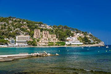 Wall Mural - Beautiful view of Port de Soller's scenic seafront promenade, Mallorca