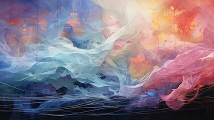 Wall Mural - Ethereal threads of code weave together, forming a vibrant tapestry that reflects the evolving landscape of artificial intelligence and creativity