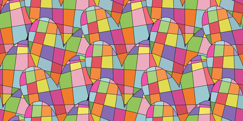 Poster - Mosaic hearts, colored square mosaic rectangles. A continuous background of beautiful stylish hearts. For print and seamless surfaces, packaging, textiles, notebooks, cups, pillows.