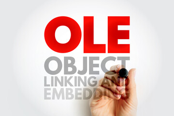 Poster - OLE Object Linking and Embedding - technology that allows embedding and linking to documents and other objects, acronym text concept background