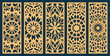 Big set of vertical panels, gratings. Abstract ornament, geometric, classic, oriental pattern, floral and plant motifs. Template for plotter laser cutting of paper, metal engraving, wood carving, cnc