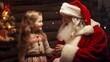 © TensorSpark - Little girl engaging in a delightful conversation with Santa Claus. Magical moment for kids and children in Christmas season embodying the spirit of the holiday season.