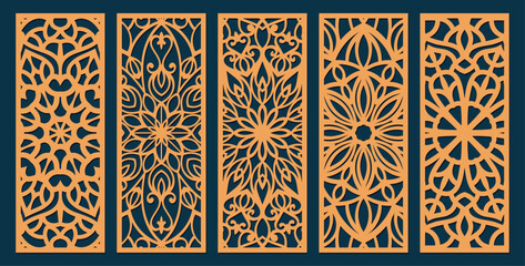 Wall Mural - Laser cut panel, geometric islamic pattern. CNC cutting, wall art, home interior decor, room privacy screen. Paper art, card background. Arabic ornament. Vector illustration