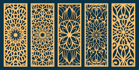 Canvas Print - Big set of vertical panels, gratings. Abstract ornament, geometric, classic, oriental pattern, floral and plant motifs. Template for plotter laser cutting of paper, metal engraving, wood carving, cnc