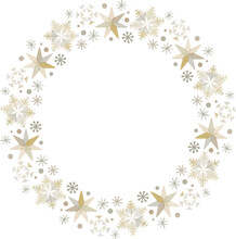 クリスマスに使える金色と銀色の背景の雪の結晶のリースのベクターフレーム