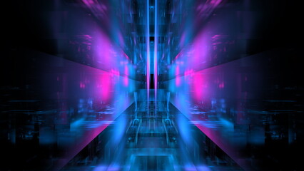 Fototapete - Futuristic abstract light background, technology design, glowing modern neon light, bright line space. 3d render