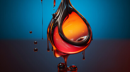 Poster - Drops oil different colors, splashes of water paint on dark background, macro. Oil refining industry, engine oil. 3d render