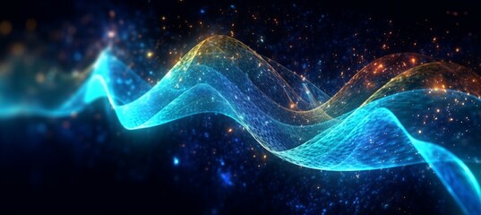 Leinwandbilder - Wave of glowing abstract particles. Technology digital virtual space concept. Generative AI technology.