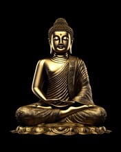 Golden Buddha Statue Isolated On Black Background