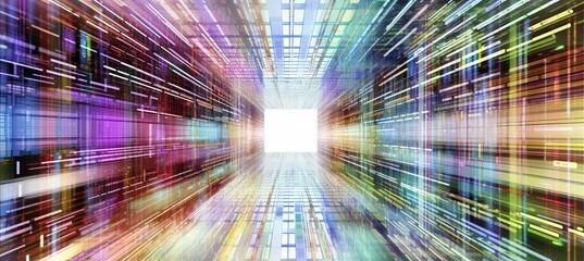 Leinwandbilder - Colorful light virtual space technology background. Generative AI technology.