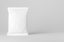 Blank White Zipper Pouch Mock Up Stand Isolated. 3d Render Of A Zip Lock Bag. Model Showed On A White Background.  Can Be Used For Template Your Design, Presentation, Promo, Ad.