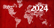 Bonne Année 2024 nuage de mots tag cloud happy new year texte voeux jour de l'an carte du monde
