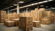 Cardboard boxes bearing the logo of a well-known company, waiting for shipment from a modern, state-of-the-art warehouse. 
