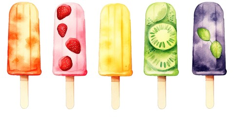 Wall Mural - Fruit popsicle ice cream watercolor collection