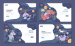 Loneliness web banner or landing page set. Unhappy person, astronaut