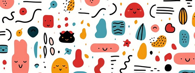 Naklejka na meble Modèle sans couture de doodle abstrait de ligne mignonne et amusante. Fond d’écran minimaliste pour les enfants. Toile de fond simple et enfantine. IA générative, IA