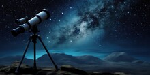Telescope With Stars On It Over A Dark Sky Background Above And Use It As Your Wallpaper, Poster And Banner Design.