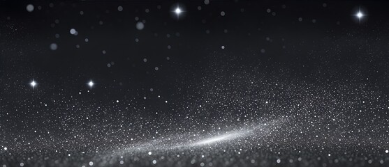 Wall Mural - Silver particles wave with shining dots stars and light abstract on plain black background from Generative AI