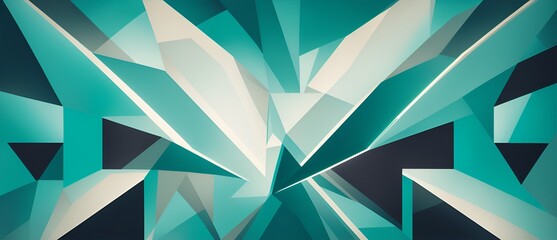 Wall Mural - Teal light rays effect on retro abstract geometric shapes from Generative AI