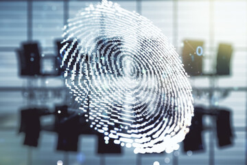 Aufkleber - Abstract virtual fingerprint hologram on a modern conference room background. Multiexposure