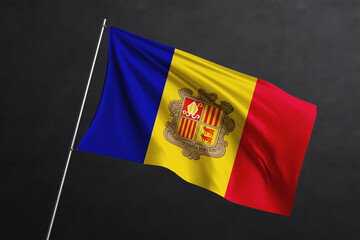 3D Waving flag design. Andorra National flag on black background.