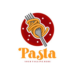 Wall Mural - Spaghetti pasta noodle logo illustration. Pasta logo icon with a combination of noodles or pasta, fork