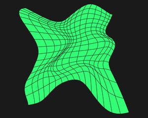 Poster - Distorted cyber grid. Cyberpunk geometry element y2k style. Isolated green mesh on black background. Vector fashion illustration.