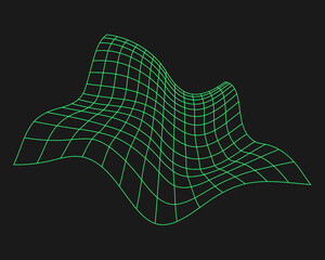 Wall Mural - Distorted cyber grid. Cyberpunk geometry element y2k style. Isolated green mesh on black background. Vector fashion illustration.