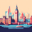 London city skyline with skyscrapers. Gradient illustration in flat style.