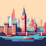 Fototapeta Londyn - London city skyline with skyscrapers. Gradient illustration in flat style.