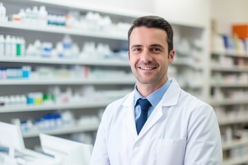 pharmacist standing at the medicine counter