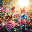 Butterfly garden, AI generated illustration, realistic