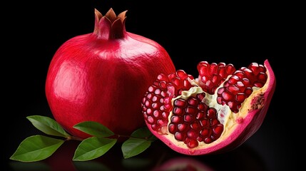 Leinwandbilder - Cut pomegranate isolated on white background with clipping path