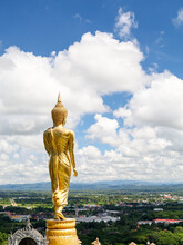 The Golden Buddha Statue On The Mountain Above Nan Province, Thailand Is An Important Place That Tourists Should Visit On Their Nan Province Tour.