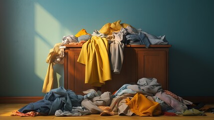 Poster - Dirty laundry stack in laundry room with space