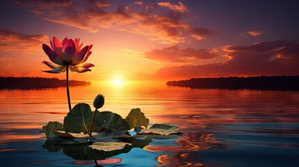 Aufkleber - Flower silhouette at sunset on lake