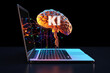 Künstliche Intelligenz, Computer mit Gehirn und Text KI - Konzept Bild