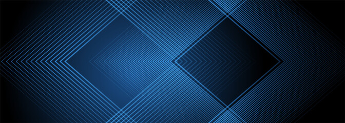 Poster - Dark 3d abstract modern background with blue glowing stripes. Futuristic technology concept design for banner, backdrop, wallpaper, cover, presentation background. Vector illustration
