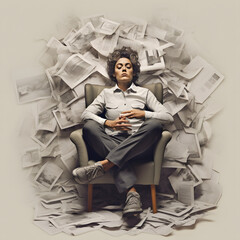 Wall Mural - person sitting in a chair, surrounded by a to-do list written out on paper