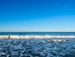 Blue sea horizon, natural blue seascape background, ocean bay, clear sky